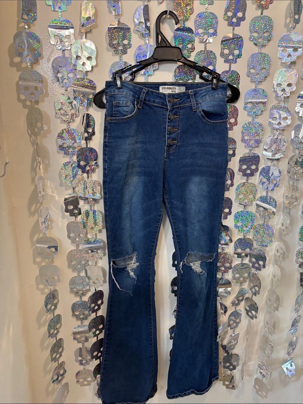 Celebrity Pink Dark Blue High-Rise Distressed Flare Jeans